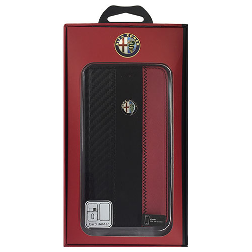 Alfa Romeo 公式ライセンス品 High Quality Carbon Synthettic Leather book case w/card holder Red iPhone6 用 AR-SSHFCIP6-4C/D5-RD